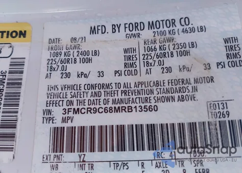 2021 Ford Bronco Sport Outer Banks from USA, damaged, VIN 3FMCR9C68MRB13560